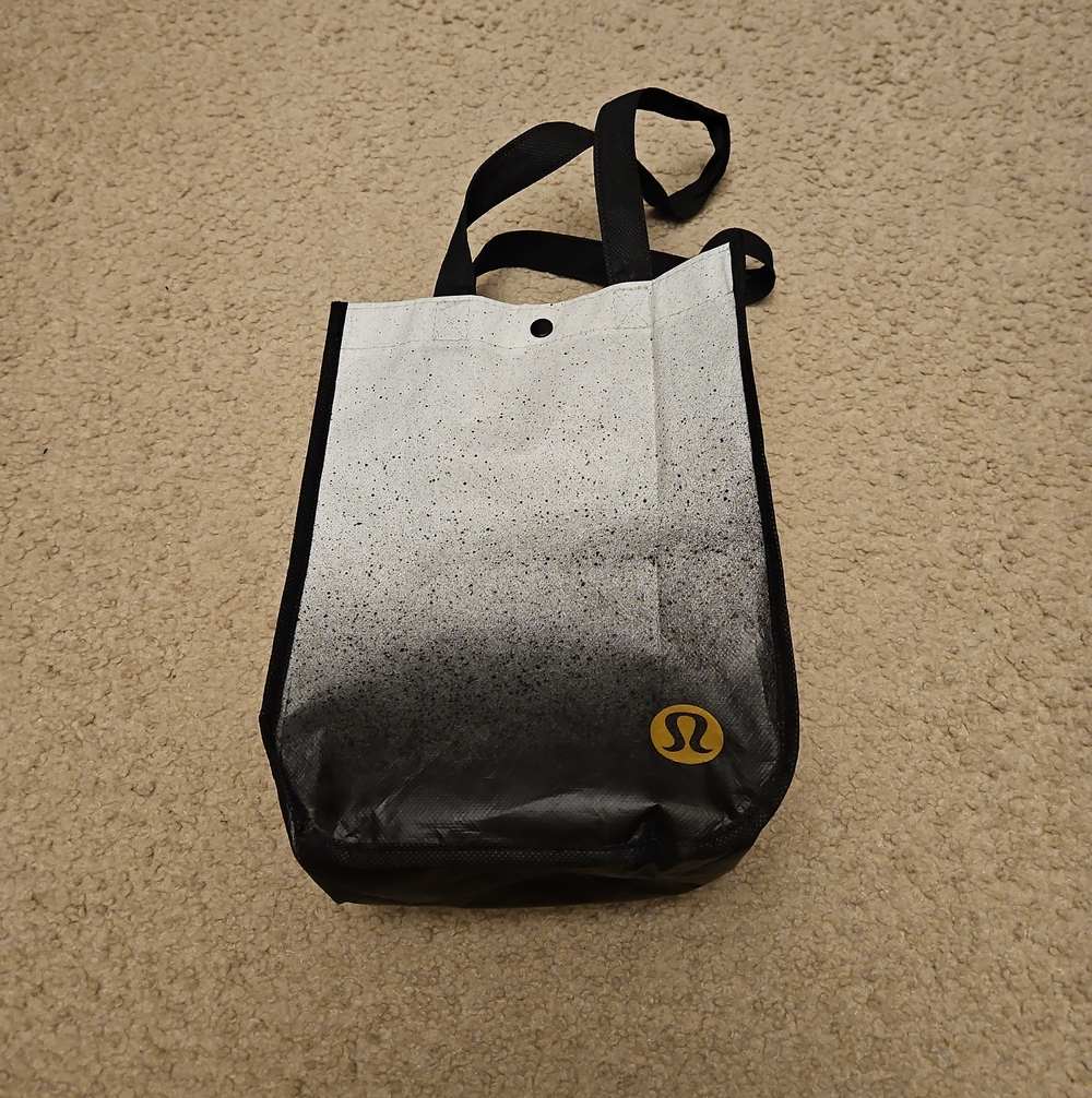 Lululemon Reusable Shopper Tote Bag | Black White Speckled Gold Logo